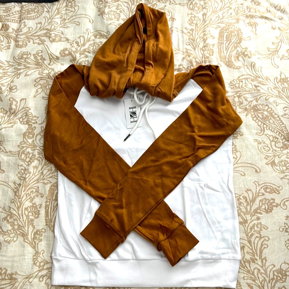 H2H Women’s Large Sweater Hoodie White/Brown NWT